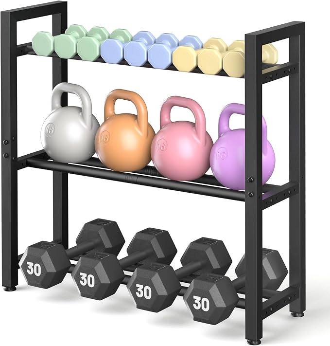 Eocnrhe Dumbbell Rack Stand Only, Weight Rack for Home Gym, 3-Tier Adjustable Dumbell Rack Heavy-Duty Weight Stand for Dumbbells Kettlebells