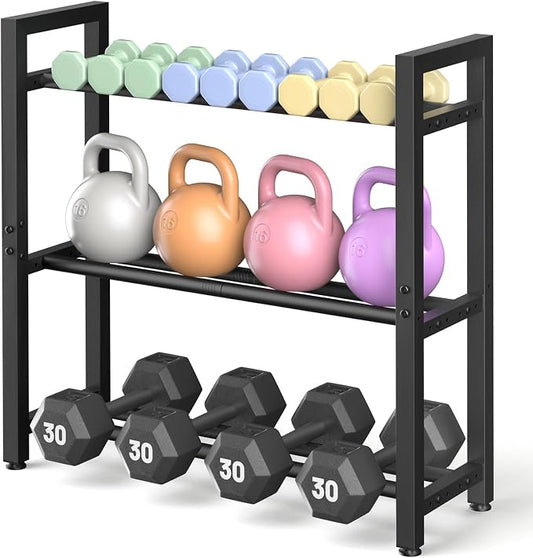Eocnrhe Dumbbell Rack Stand Only, Weight Rack for Home Gym, 3-Tier Adjustable Dumbell Rack Heavy-Duty Weight Stand for Dumbbells Kettlebells