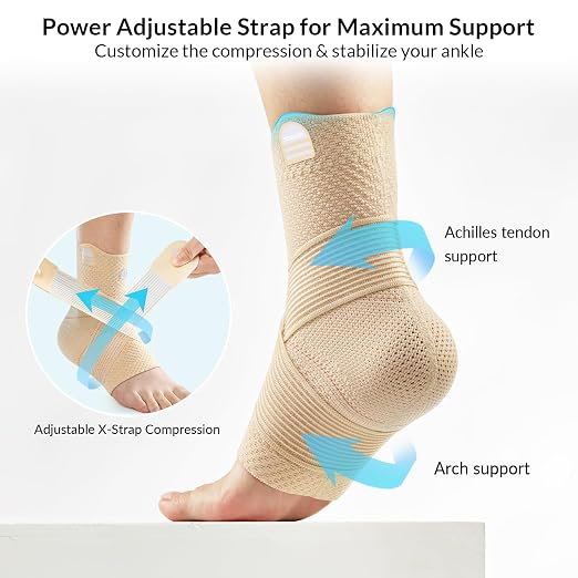 ZOELION Ankle Brace Compression Support with Removable Fishnet Strap, 3D Knit Plantar Fasciitis Relief Achilles Tendonitis Brace, Ankle Compression Sleeve for Pain Relief & Injury Healing, Beige/XL