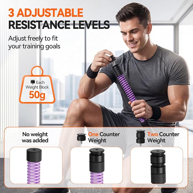 Cordless Ropeless Battle Ropes for Home Gym, 3 Adjustable Resistance, Heavy Duty Strength Training Equipment for HIIT, Full Body Workout, Men & Women, Purple