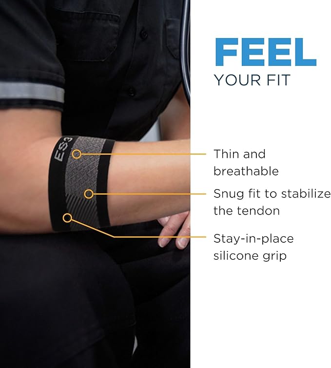 OrthoSleeve ES3 Elbow Brace for Tendonitis and Tennis and Golfer's Elbow, and General Pain and Forearm Pain Relief - Lightweight & Breathable