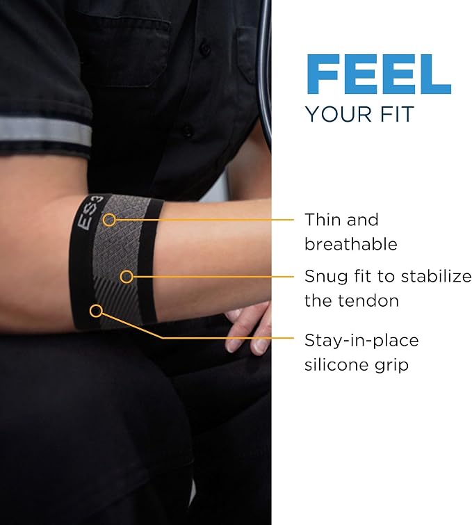 OrthoSleeve ES3 Elbow Brace for Tendonitis and Tennis and Golfer's Elbow, and General Pain and Forearm Pain Relief - Lightweight & Breathable