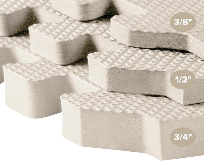 We Sell Mats 1/2" Thick Multipurpose EVA Foam Exercise Floor Mat, Interlocking Tiles, Anti-Fatigue for Home or Gym, 24 in x 24 in, 6 Tiles, Sand