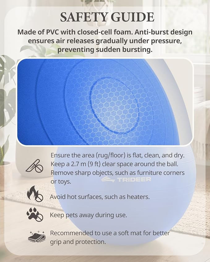 Trideer Yoga Ball for Exercise, Pilates, Core & Balance Training, Stability Ball for Pregnancy & Birthing Prep, Physical Therapy, Daily Stretching, Office Chair for Active Sitting, Quick Pump Included