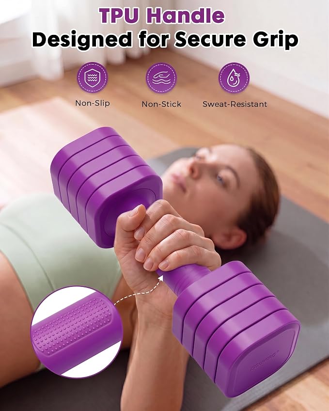 Equipro Hand Weights for Women at Home 6 LBS Adjustable Dumbbell Set of 2, Fast Adjust Dumbbells with TPU Soft Rubber Handle for Home Gym Exercise Training