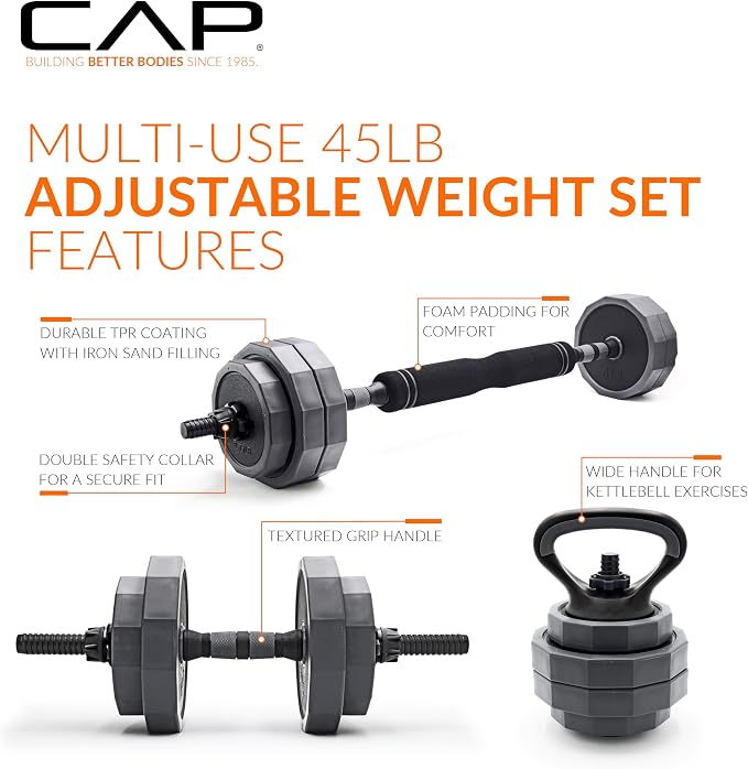CAP Adjustable Weight Set, Multi-Use Adjustable Dumbbell Set for Home Gym Strength Training, Quick Change Free Weights System, Compact Workout Equipment, Multiple Weight Options