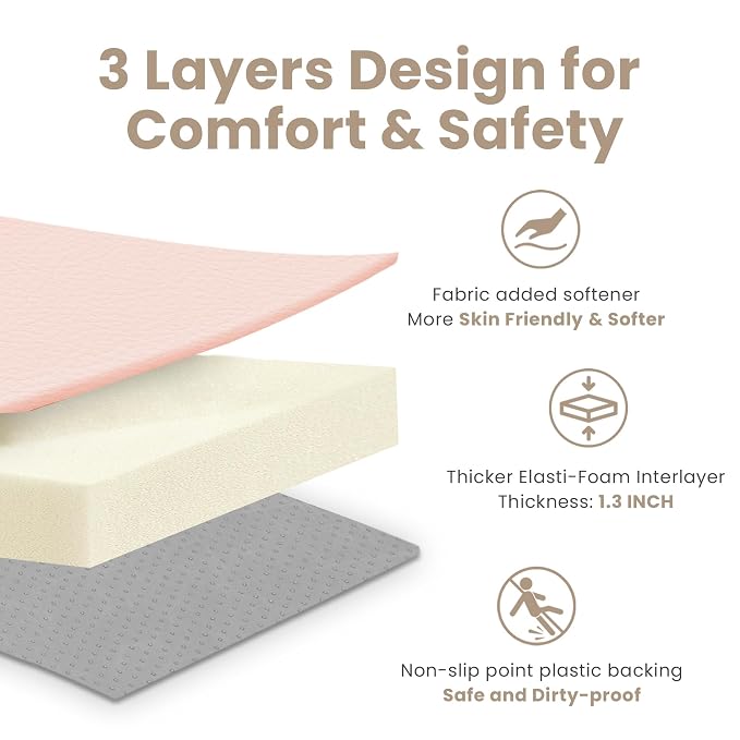Huloo Sleep Baby Play Mat 47x47 Inches, 1.3" Thick Padded Waterproof Floor Cushion & Playpen Mat with Vegan Leather, Non-Slip & Non-Toxic Nursery Rug for Infants, Toddlers & Kids(Pink)