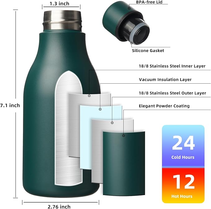 BJPKPK 12oz Insulated Water Bottle, Stainless Steel Bottle with Carry Strap | Keep Cold & Hot Vacuum Insulation, Leak-Proof BPA-Free Design, Slim Bottle Fits Most Cup Holders for Gym, Office & Travel
