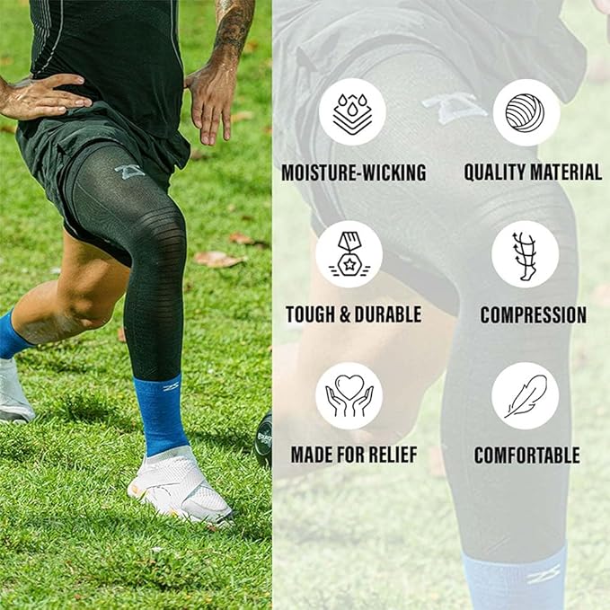 Zensah Full Leg Compression Sleeve - Support for Thigh, Knee, Calf for Men, Women, Running, Basketball, Football