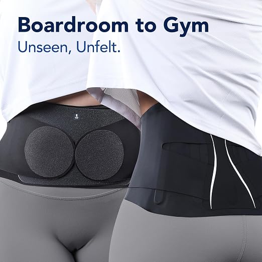 0.5mm Ultra Thin Back Brace for All Day Comfort, Wear under Clothes | Invisible Back Support, Seamless Design, Removable Lumbar Pad, Adjustable Compression, Lower Back Pain Relief, Black, Size L
