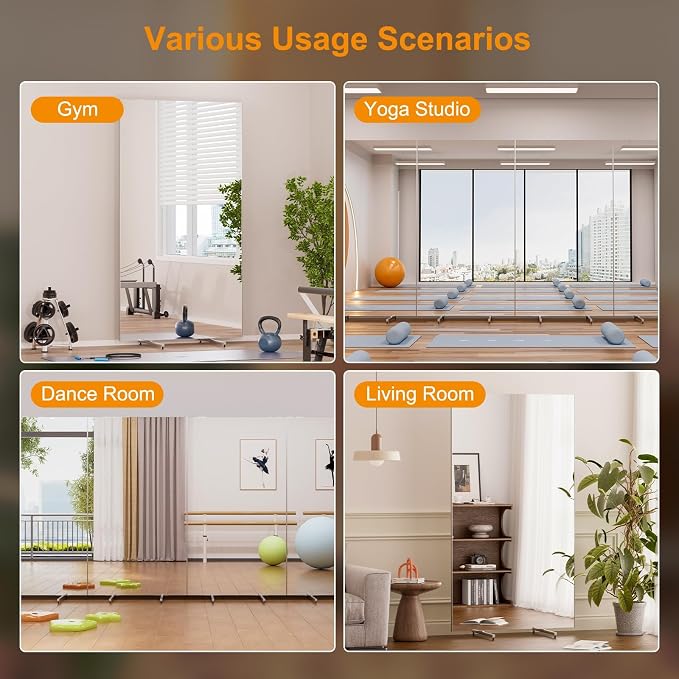 Rolling Full-Length Standing Mirror with Wheels, 75" x 43"Oversized Shatterproof Nano Material, No Assembly Required, Easy Move for Home Gym, Dance & Yoga Studio, White