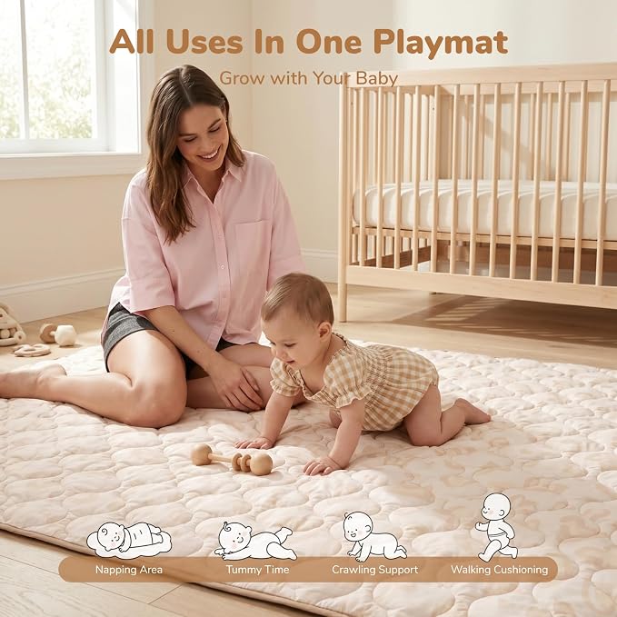 Momcozy Baby Play Mat for Floor, 59"x71" Thickened Playpen Mat | Playmate for Baby Tummy Time, Waterproof & Non-Slip, Foldable Outdoor Mat with Carrying Handle, Leopard