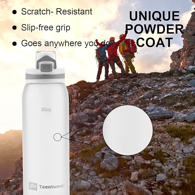 Water Bottle BPA Free Tritan with Time Markers, 30oz Large Durable Gym Plastic Bottle for Fitness, Outdoor Enthusiasts, Leakproof White (Pack of 1)