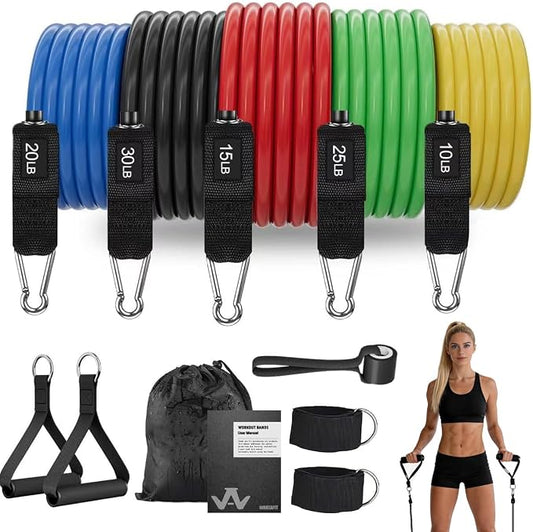 WHATAFIT Resistance Bands, Exercise Bands with Handles, Workout Bands for Working Out, Fitness Bands Set for Home Gym Full Body Strength Training, Muscle Tone, Yoga & Stretching