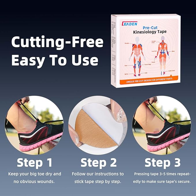 Precut Kinesiology Tape for Ankle, 20 Pcs - Ankle Support & Stability, Ankle Pain Relief - Waterproof & Elastic, Breathable Hypoallergenic Latex-Free Tape, Beige