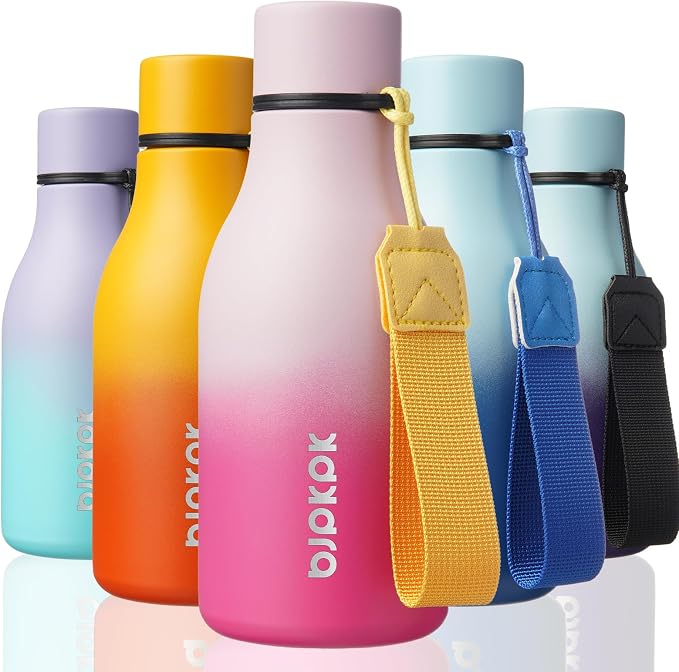 BJPKPK 12oz Insulated Water Bottle, Stainless Steel Bottle with Carry Strap | Keep Cold & Hot Vacuum Insulation, Leak-Proof BPA-Free Design, Slim Bottle Fits Most Cup Holders for Gym, Office & Travel