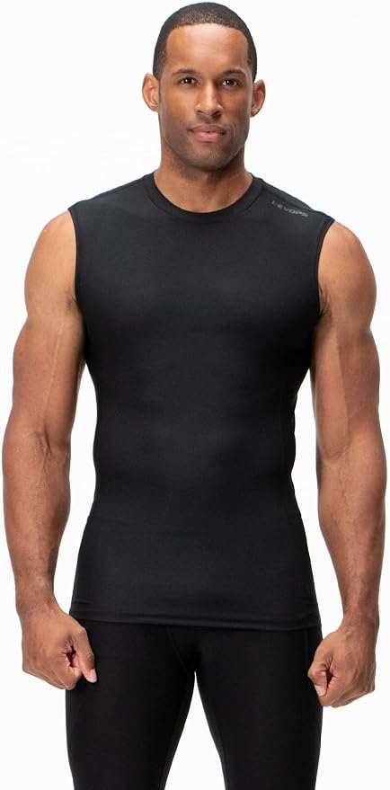 DEVOPS 3 Pack Men's Compression Shirts Sleeveless Tank Top Baselayer | Gym Training, Running, Moisture Wicking, Compression Fit, 4-Way Stretch, UPF 50+, Sleeveless