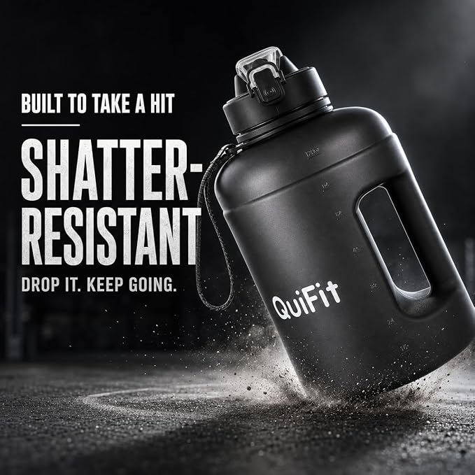 Half Gallon Water Bottle with 2 Lids,Dishwasher Safe, BPA Free,Leak Proof | 73 OZ Large Water Bottle with Straw,Shatter Resistant, Resuable,Time Marker,Big Gym Motivational Water Jug with Handle