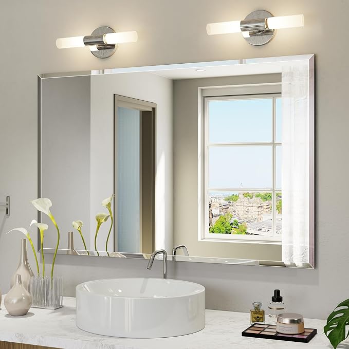 Frameless Bathroom Mirror 30"x48", Beveled Bathroom Mirror | 4mm Tempered Glass Shatterproof Wall Mount Mirrors for Bathroom Bedroom Entryway Vanity, Hangs Horizontally or Vertically