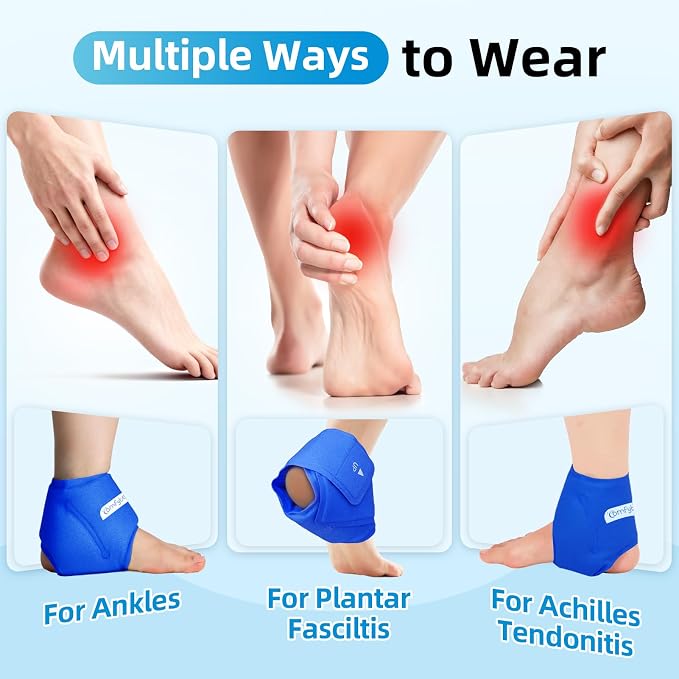 Comfytemp Ankle Ice Pack Wrap for Plantar Fasciitis, Swelling, Foot Pain Relief, Gel Ice Packs for Injuries Reusable, Hot Cold Compress for Achilles Tendonitis Sprained Ankles Feet, 2 Packs, Dark Blue