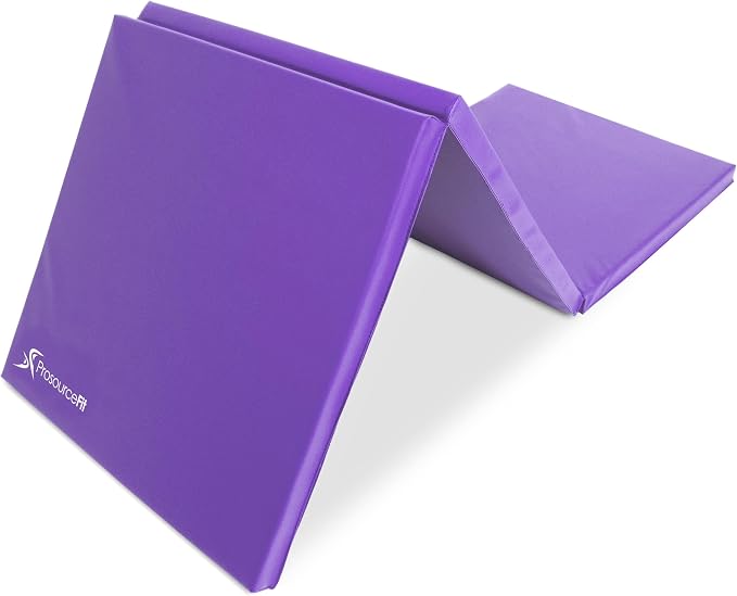ProsourceFit Tri-Fold Folding Thick Exercise Mat 6’x2’ with Carrying Handles for MMA, Gymnastics, Stretching, Core Workouts