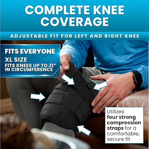 Vive Knee Ice Pack Wrap - Cold/Hot Gel Compression Brace - Heat Support | Strap for Arthritis Pain, Tendonitis, ACL, Athletic Injury, Osteoarthritis, Women, Men, Running, Meniscus and Patella Surgery