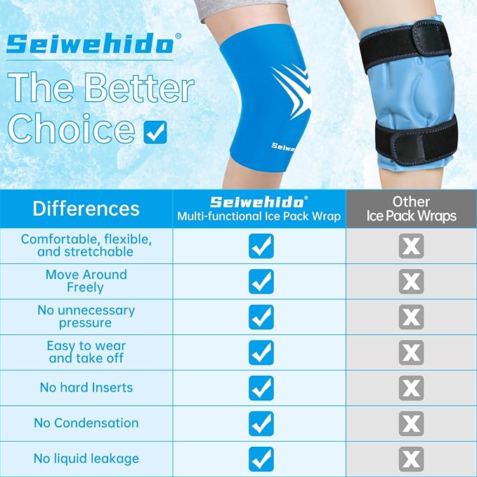 Extended Leg Knee Ice Pack Wrap Sleeve for Knees Injuries Reusable 2 Pack | Gel Freeze Knees Brace for Swelling, Replacement Surgery, Cold Compress Therapy for Arthritis, Meniscus Tear and ACL Gift