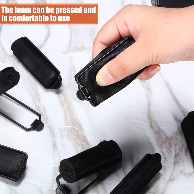 40 Pieces Sponge Hair Rollers Satin Rollers Silk Foam Roller Women Hair Curlers with Duck Teeth Clips for Hairdressing Styling(Black)
