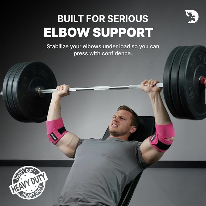 DMoose Fitness Elbow Wraps for Weightlifting (Pair) - 40'' Adjustable Strap for Gym Workout & Bench Press, Compression Elbow Sleeves for Tendonitis, Joint Support, Powerlifting & Deadlifts