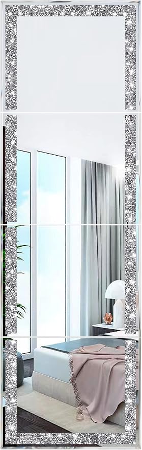 Meetart Full Length Mirror Tiles, Crystal Crush Diamond Body Wall Mirror, 14''x11'' 4PCS Glass Frameless Make Up for Home Decor, Room and Wall Decor