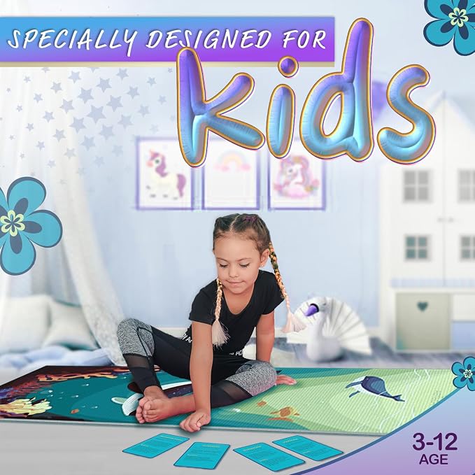 Kids Yoga Mat Set - Comfortable Dinosaur Kid Yoga Mat Boy with 12 Yoga Cards, Storage Bag, Beige Play Mat Thick for Gymnastics Mat, Exercise Mat, No-Toxic and Non-Slip for Ages 3-12
