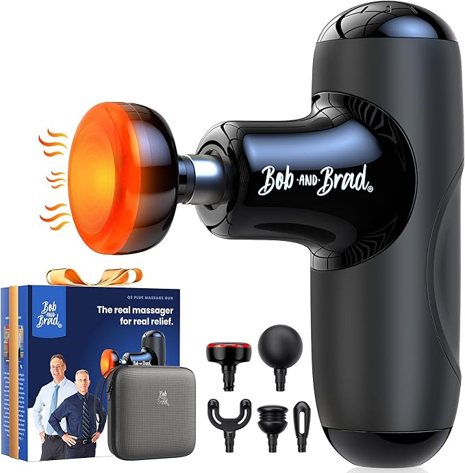 BOB AND BRAD Q2 Plus Mini Massage Gun with Heat, Pocket-Sized Heated Deep Tissue Massager, FSA Portable Muscle Massager Gun, Ultra Small & Quiet Travel Massage Gun for Pain Relief, HSA Eligible