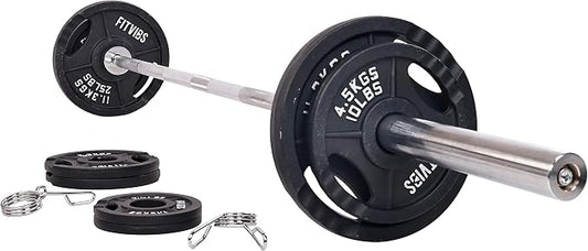 Signature Fitness Cast Iron Olympic 2-Inch Weight Plates Including 7FT Olympic Barbell, 130-Pound, 300-Pound or 325-Pound Set, Multiple Packages