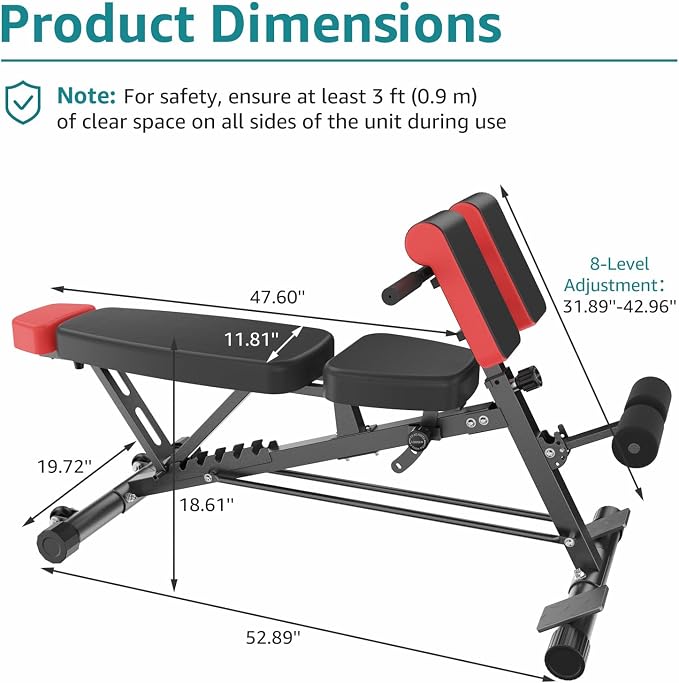 OLIXIS Adjustable Weight Bench, 660 LBS Foldable Workout Bench Press | Heavy Duty Chest Press Machine with Hyper Back Extension & 2 Wheels, for Flat Incline Decline Sit Up for Home Gym
