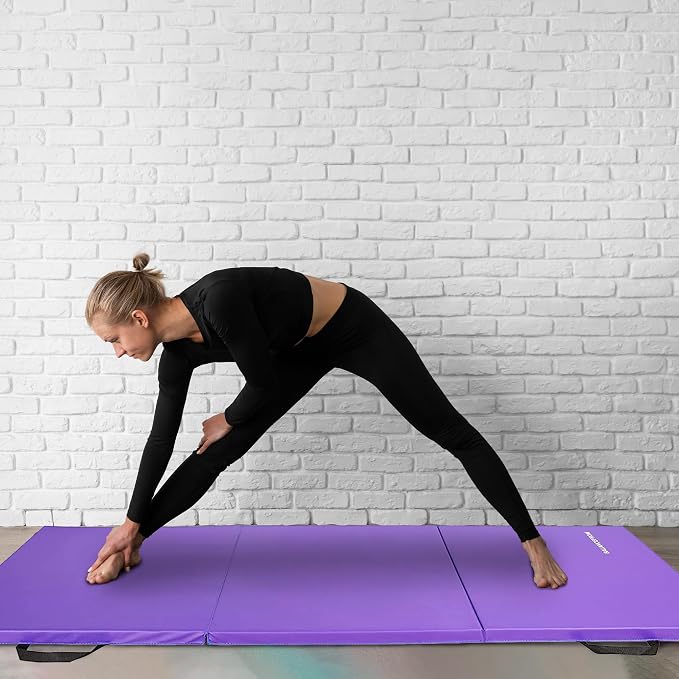 BalanceFrom 6x2 Feet 3-Panel Folding Gymnastics Mat – 1.5-Inch Thick Pad with Vinyl Surface and Carrying Handles for Tumbling, Yoga, Pilates, Home Workouts, and Martial Arts