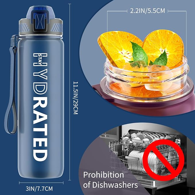 QLUR Water Bottle with Straw, 32oz Motivational Water Bottles with Time Marker to Drink, Tritan BPA Free, 1L Sports Water Bottle with Carry Strap LeakProof for Women Gym Fitness Outdoor (1 Pack)