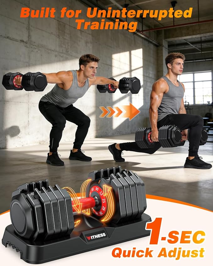 XDDIAS Adjustable Dumbbell Set for Home Gym Workout | 25 to 90 lbs, non-slip knurled grip, compact storage, one-hand adjustable