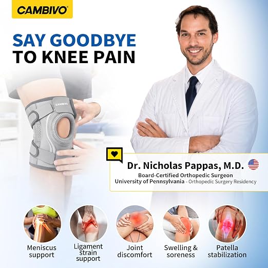 CAMBIVO Knee Brace with Stabilizers, Gel Pad & Open Patella for Men & Women | Open Patella Stabilizer for Arthritis, Meniscus & ACL MCL Relief. Adjustable Compression for Running & Sports Recovery