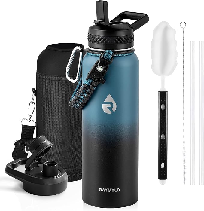 RAYMYLO Insulated Water Bottle 40 oz, Triple Wall Vacuum Stainless Steel (Cold for 36Hrs, Hot for 18Hrs), Leak Proof & Non-BPA, Modern Water Flask Jug with Paracord Handle & Straw Spout Lids | (Cold for 36Hrs, Hot for 18Hrs), Leak Proof & Non-BPA, Mode...