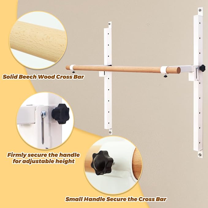 Seliyoo Ballet Barre Wall Mount,Height Adjustable Dance Bar | 4 FT /5FT Portable Solid Beech Wood Bar,Ballet Stretching and Barre Workout, Kids and Adults, Easy Install