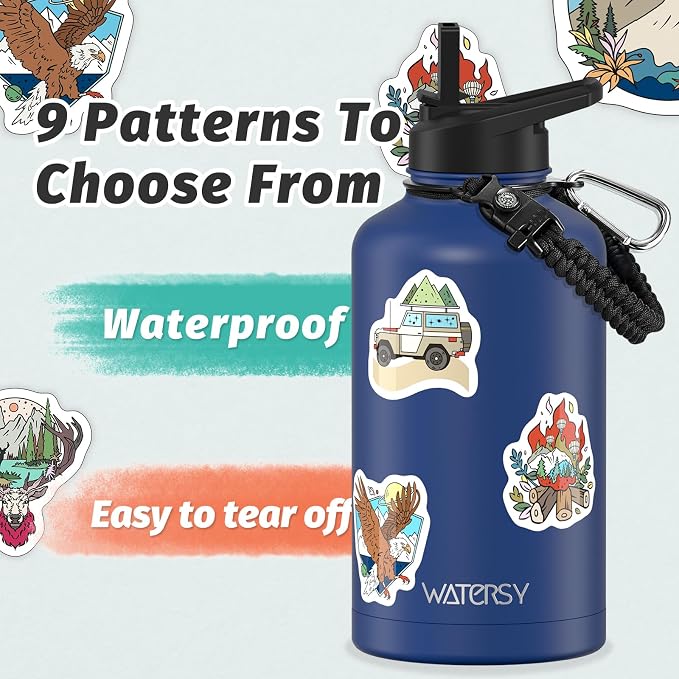 64oz Insulated Water Bottle (Cold for 48 Hrs),BPA Free&Leak Proof,Half Gallon Stainless Steel Water Flask,Water Jug with Straw Spout Lids for Gym,Hiking,Camping,Deep Blue