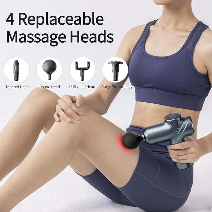 Massage Gun Deep Tissue, Silent Motor and Portable Massage Gun with 4 Interchangeable Heads for Deep Muscle Relief and Relaxation, Relax Gift