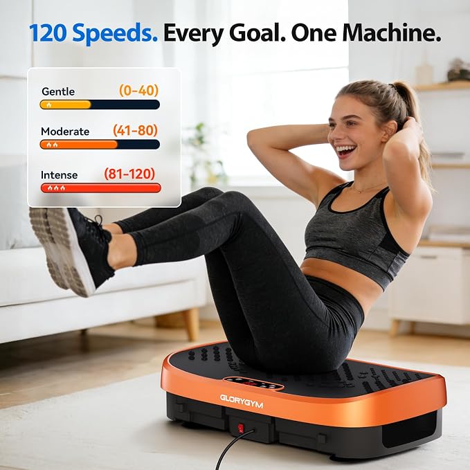 Vibration Plate Exercise Machine for Body Shaker Machine & Weight Loss, Shake Plate with Resistance Bands, 120 Speed Levels, Remote Control, Full Body Workout, Compact Home Gym Equipment