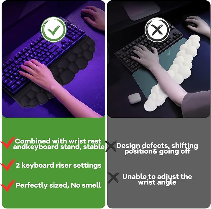 Ergonomic Wrist Rest for Computer Keyboard and Mouse, Cloud Keyboard Stand | Soft Memory Foam Keyboard Riser Holder with Wrist Pad, Easy Typing, Pain Relief, Comfort for Office, Work, Gaming - Black