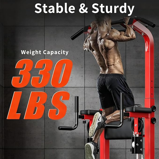 SogesHome Power Tower Pull Up Bar Station Height Adjustable Assistive Rack | Multi-Function Strength Training Equipment Full Body Workout Machine, Freestanding Push Up Dip Stand for Home Gym Exercise