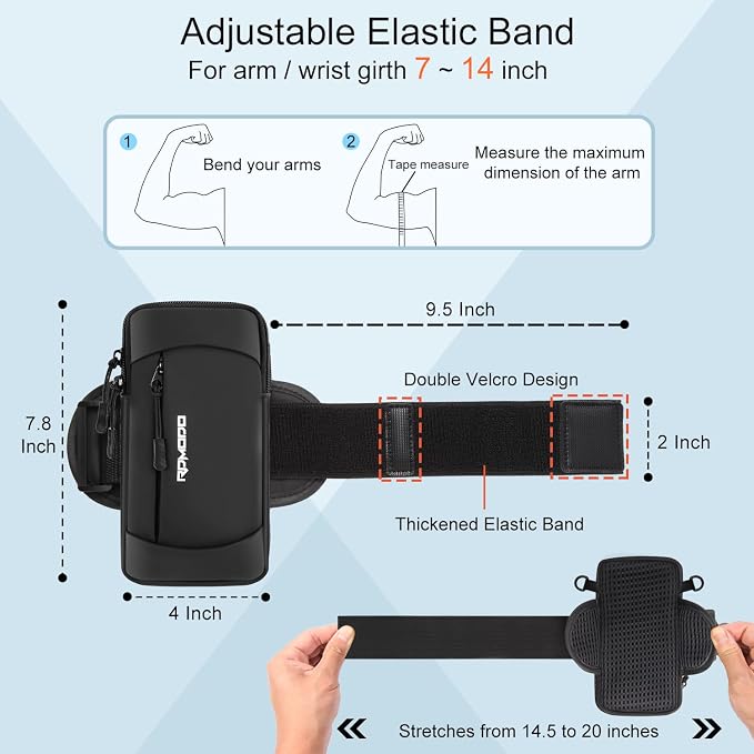 Running Armband Phone Holder with Crossbody Strap, 7.5 Inch Black | Water Resistant, Arm Band for Phone for Running Walking, Adjustable Crossbody Shoulder Bag for iPhone 17 16 Samsung Galaxy
