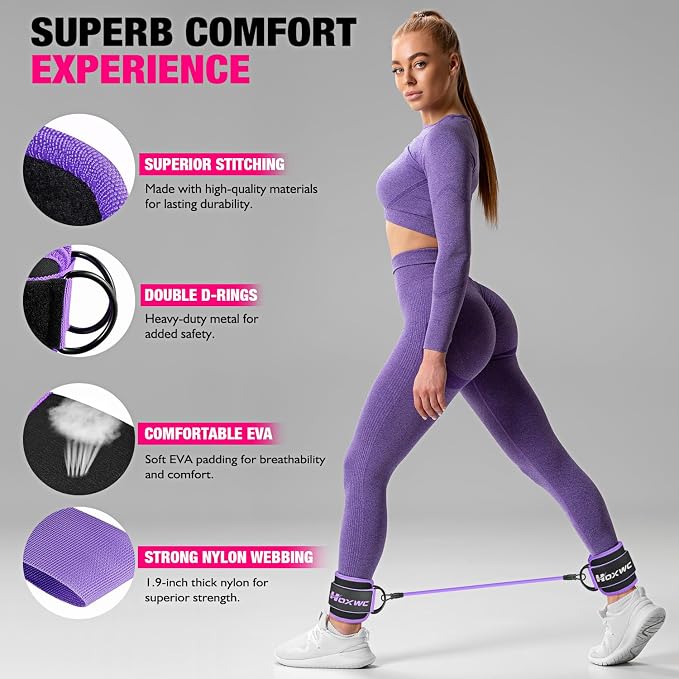 HOXWC Ankle Resistance Bands with Cuffs, Ankle Bands for Working Out, Ankle Resistance Band for Leg, Booty Workout Equipment for Kickbacks Hip Fitness Training, Exercise Bands for Butt Lift Women