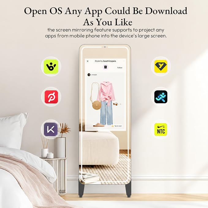 Smart Gym Mirror with 32 Inch FHD Touchscreen, Full-Length Fitness Mirror | 63" Smart Fitness Mirror with Android OS, Voice Control, Ideal for Home Gym, Yoga, Dance and Full-body Workouts
