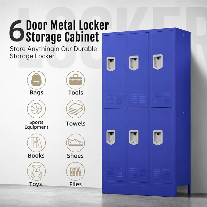 BUTISOW 72" 6 Door Employee Lockers | 16-Gauge Steel, Lockable. For gyms, schools, employee lockers, garages