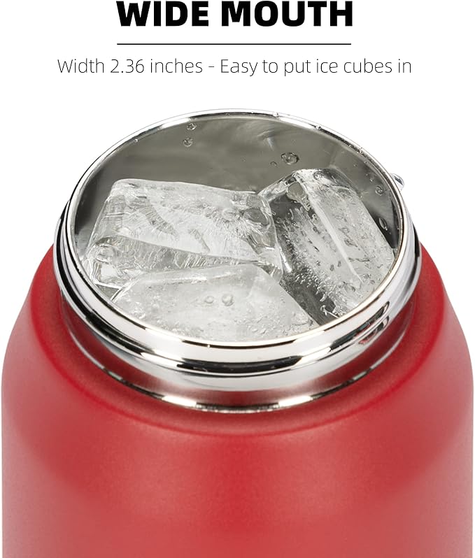 Fanhaw 24 oz Insulated Stainless Steel Water Bottle with Anti-Dust Chug Lid, Leakproof Vacuum Metal Everyday Use Bottle for Kids, Teens & Adults, Back to School Essentials (Red)